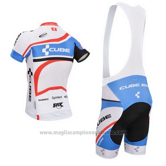 2014 Abbigliamento Ciclismo Cube Bianco e Blu Manica Corta e Salopette